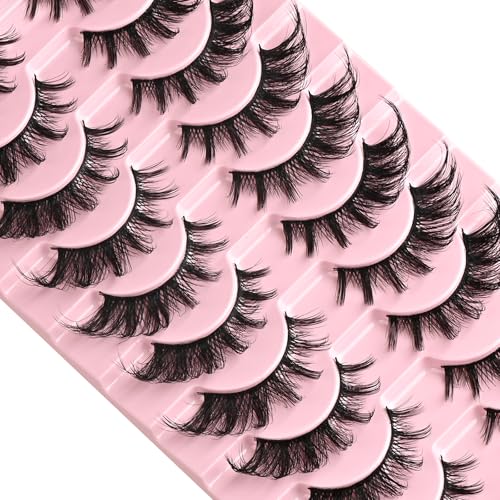 APCYUST Cat Eye False Mink Eyelashes - D Curl, Fluffy Demi Wispies