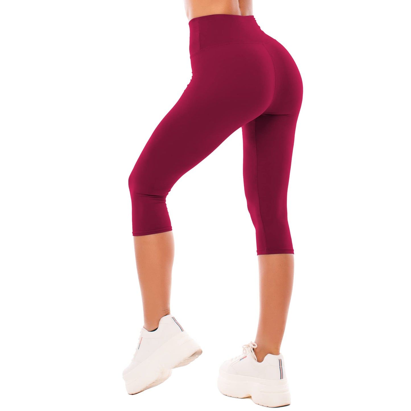 SINOPHANT High Waisted Leggings for Women - Full Length Capri Buttery Soft Yoga Pants for Workout Athletic(Capri Burgundy,S-M)