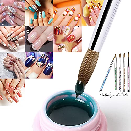 5PCS Acrylic Nail Art Brushes Set Manicure Tools Nail Art DIY Design Brush for Acrylic Application Pedicure Round Nail Art Brush for Acrylic Powder Nail Extension Nail Professional