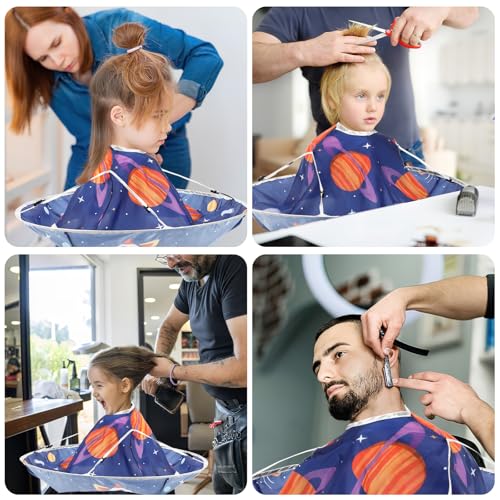 Kids Hair Cutting Cape Adjustable Barber Apron with Space Theme