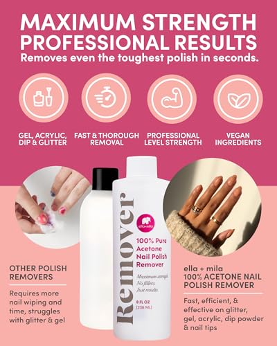 ella+mila 100% Pure Acetone Nail Polish Remover for Gel & Acrylic - 8 oz