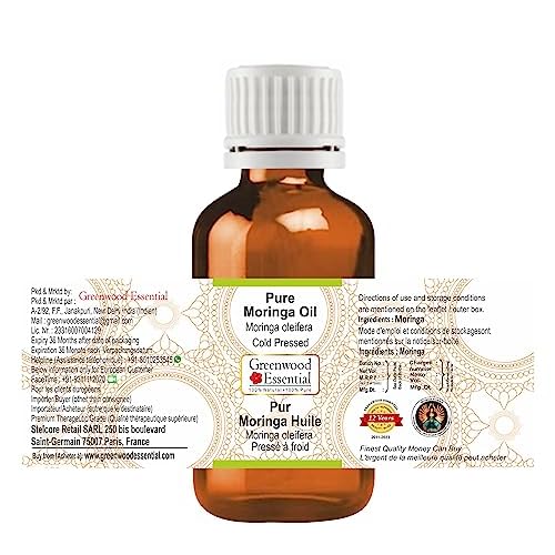 Greenwood Essential Moringa Oil (Moringa oleifera) | Cold Pressed | Natural | Undiluted | For Diluting Essential Oils | For Skin & Massage | Men & Women | 30ml (1 oz)