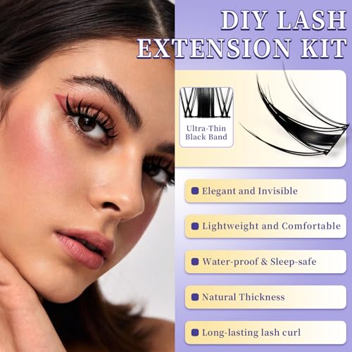 Wispy Eyelash Extension Kit 120pcs Clusters Lashes Natural DIY Lash Clusters Kit 9-17mm with Bond and Seal, Lash Remover - Water-resistant, Helps Reduce Clumping, 0.05mm Ultra-thin Fiber Shape