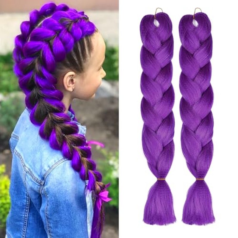 24-Inch Purple Braiding Hair Extensions - 2 Packs Jumbo Prestretched
