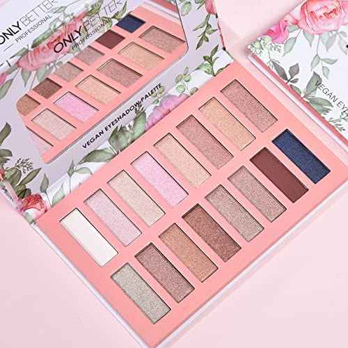 Vegan Nude Eyeshadow Palette - 16 Shades Organic, High Pigment, Long Lasting Shimmer