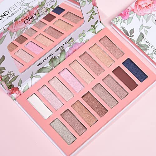 Vegan Eyeshadow Palette, 16 Shades Matte Shimmer with Mirror