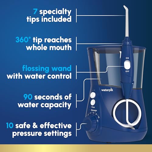 Waterpik Aquarius Countertop Water Flosser Blue - 10 Pressure Settings & 7 Tips