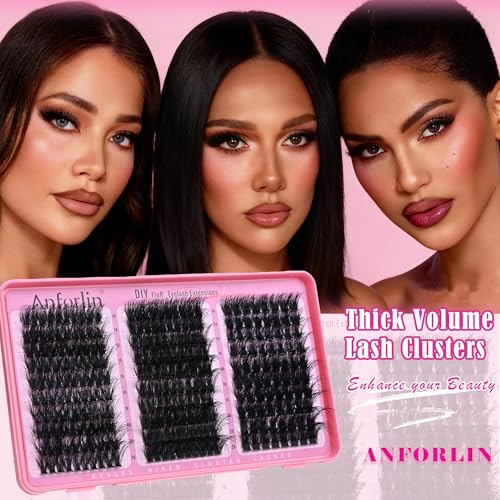 Thick Lash Clusters 14-20MM Volume Lash Extension 80D+180D+280D Eyelash Clusters 3 Styles Individual Lashes 280pcs Eyelash Extensions D Curly Lash Extension DIY at Home by Anforlin