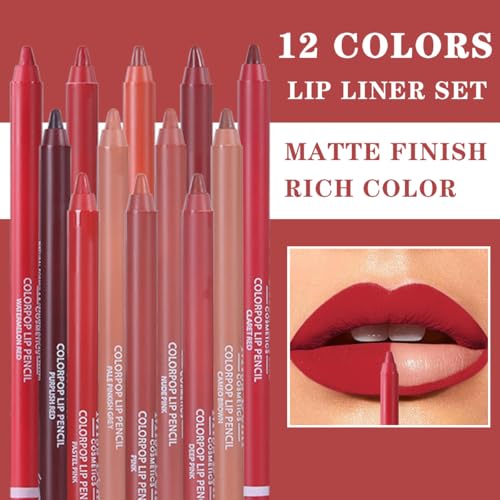 Miss Demi 12-Color Matte Velvet Lip Liner Set - Creamy Waterproof Lip Pencils for Women