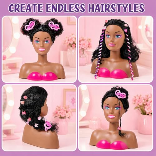Cleboen Kids Hair Styling Doll Head Playset with Hairdryer & Accessories