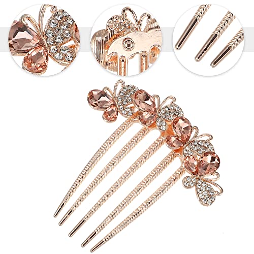 VOCOSTE Women Rhinestone Inlaid Flower Hair Comb Hairpin Hair Accessory Side Comb Clips Rhinestone Head Pieces Champagne