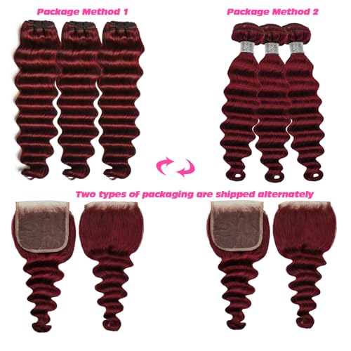 Loose Deep Wave Human Hair Bundles with Closure 20 22 24in