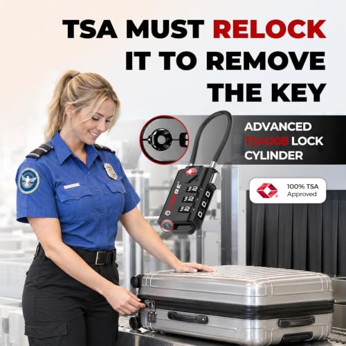 Forge TSA Approved Luggage Locks 2 Pack - Black, 3-Digit Cable Locks