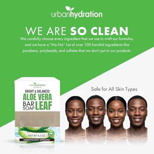 Urban Hydration Aloe Vera Face & Body Bar Soap 6 Pack | Suitable for Daily Use, Silicone, Paraben, Polybead and Sulfate Free, Safe for Oily, Psoriasis and Eczema Prone Skin | 4.2 Ounces