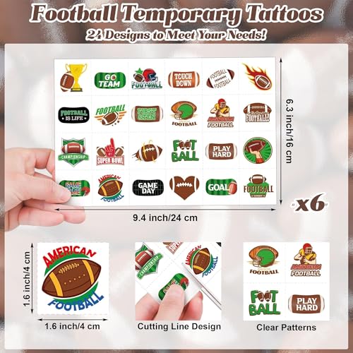 Fovths 144 Pcs Football Temporary Tattoos – 24 Designs, 6 Sheets for Team Parties
