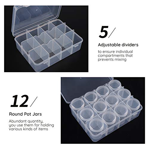 Segbeauty Clear Gem Organizer Box with 12 Compartment Jars