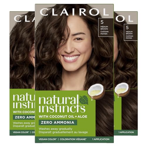 Clairol Natural Instincts Demi-Permanent Hair Dye 5 Medium Brown 3-Pack | Vegan, No Ammonia, 5.85 Fl Oz