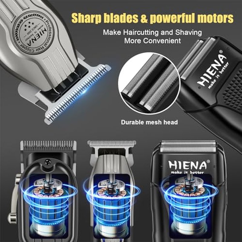 HIENA PRO Cordless Hair Clippers Set for Men with LED Display