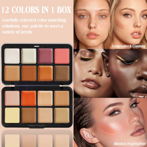 16-Color Cream Blush Contour Palette with Brush