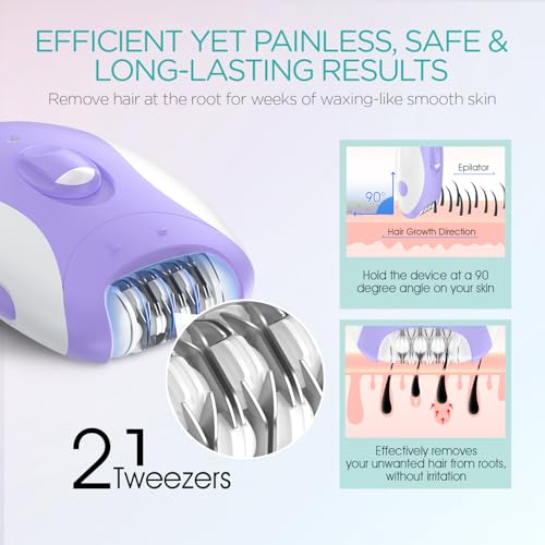 Cordless Epilator for Women - 4-in-1 Hair Removal Device, 21 Tweezers, Rechargeable