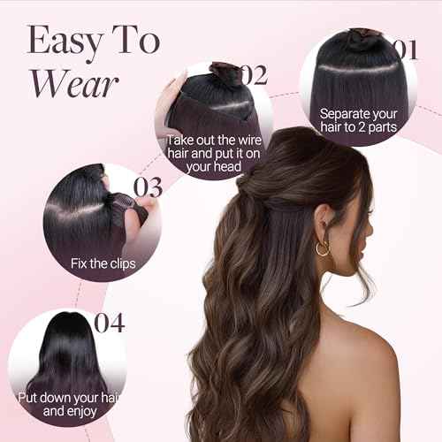 GOO GOO Wire Hair Extensions Human Hair, 16/22 Light Blondewith mix Golden Blonde Highlighted 14inch 75g, Invisible Wire Hair Extensions with Transparent, Seamless Fish Line Hairpiece