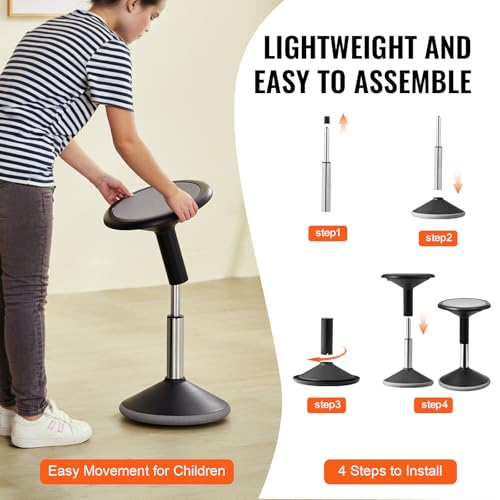VEVOR Adjustable Wobble Chair for Kids, Height 15.7-21.7 in, Black, Flexible Seating Stool for School & Office, Age 12-18