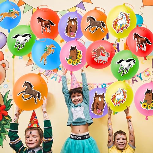 72 PCS Horse Party Favors Set - 48 Tattoos & 24 Punch Balloons
