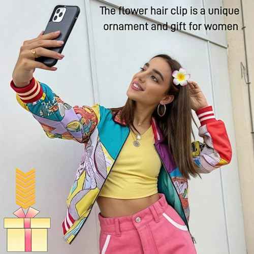 4 Pcs 7cm Hawaiian Frangipani Plumeria Foam Hair Clips, Head Flower Party Beach Hair Clips - White and Pink