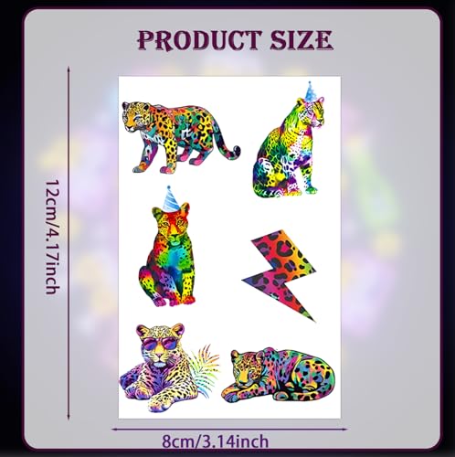 144PCS Cheetah Print Temporary Tattoos - Rainbow Leopard Stickers