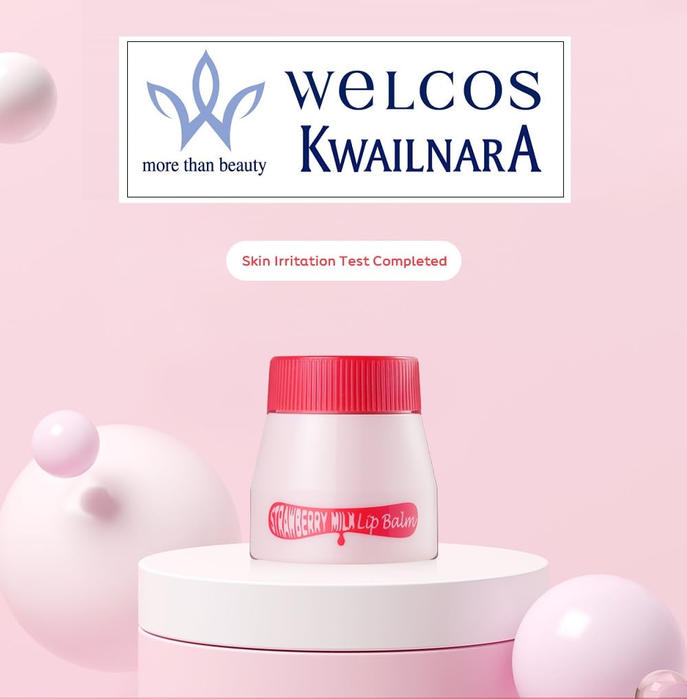 WELCOS Kwailnara Milk Lip Balm | Moisturizing, Soothing, Nourishing with Milk and Royal Jelly Extract | Korean Lip Care | 10 ml / 0.33 Fl. oz | Strawberry