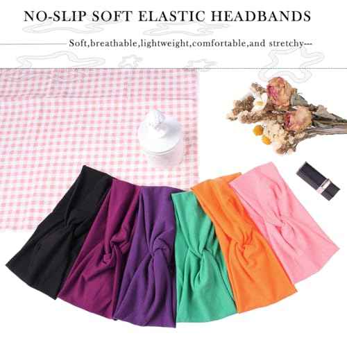 Kachanaa 6 Pack Elastic Fashion Non-slip Workout Headbands for Women Knot Floral Printed Hair Band Scarf Turban for Yoga Outdoor Sport Sweat Wicking Accessories