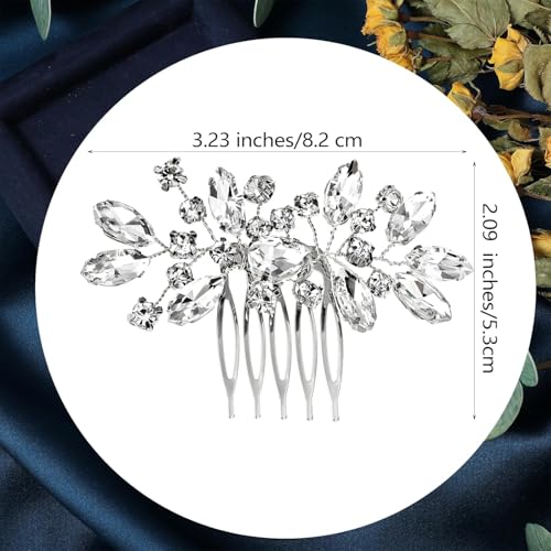 Bridal Hair Comb Rhinestone Silver Flower - 2 Pack Wedding Headpiece