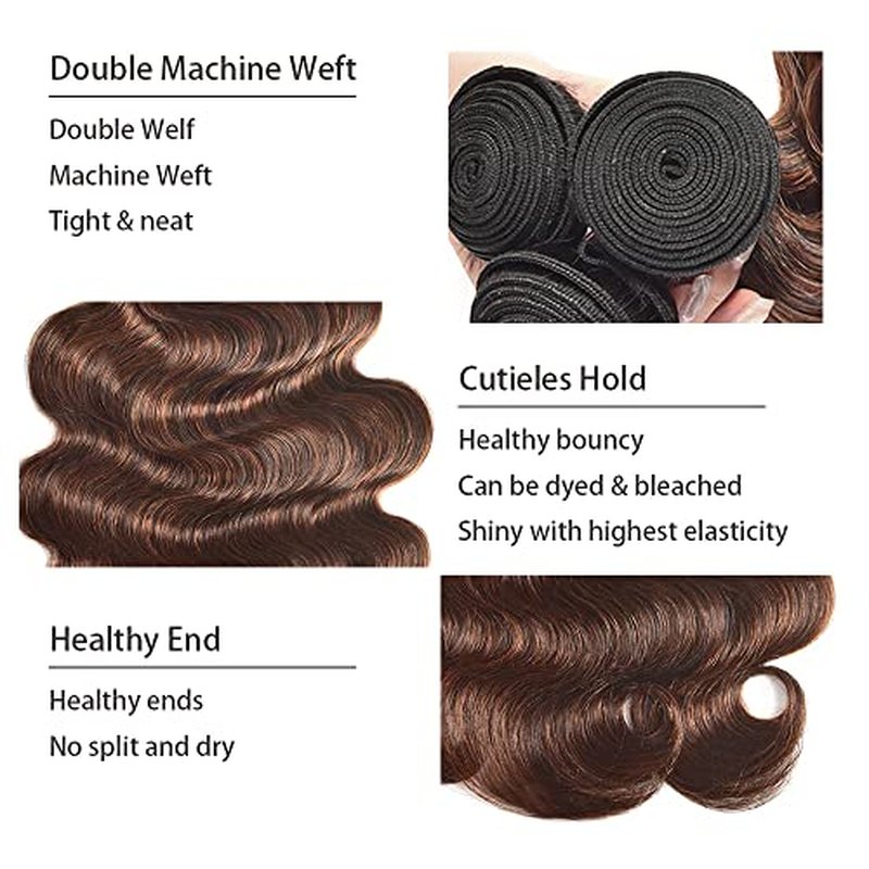 P4/30 Body Wave Human Hair Bundles - 22, 24, 26 Inch Ombre Brown