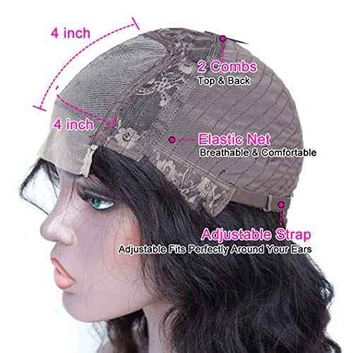 Bob Wig Human Hair Body Wave Lace Front Wigs Human Hair 4x4 HD Lace Closure Wig 12 inch 180% Density Pre Plucked Short Bob Wigs for Women Wet and Wavy (12 inch, Natural Black)