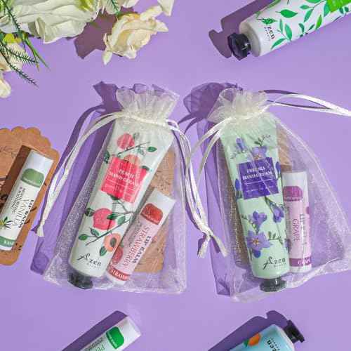 AZEN 8 Sets Bulk Gifts, Hand Cream and Lip Balm Bulk Set with Organza Bag Thank You Card, Baby Shower Wedding Gifts for Guests, Bridal Wedding Favors for Guests,Thank You Gifts for Women
