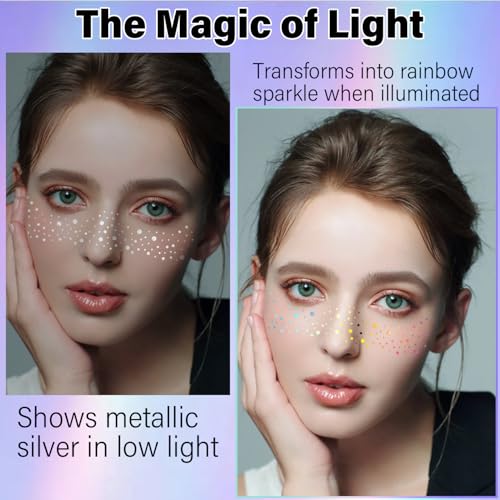 20 Pcs Holographic Glitter Freckles Face Tattoos - Waterproof Makeup Patches