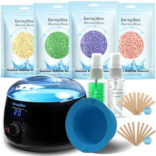 Waxing Kit for Women Men, Wax Warmer Hair Removal at Home with Hard Wax Beads & Silicone Pot, Suitable for Sensitive Skin Brazilian Bikini, Facial, Underarms, Legs, Full body