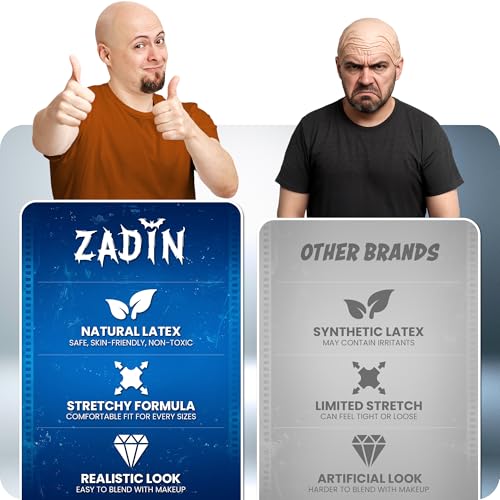 Zadin Bald Cap for Men & Women - 2PC Latex Costume Kit