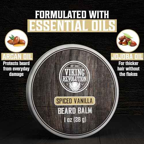 Viking Revolution 4 Beard Balm Variety Pack (1oz Each)- Spiced Vanilla, Sweet Tobacco, Majestic Oud, Citrus - Styles, Strengthens & Softens Beards & Mustaches - Leave in Conditioner Wax for Men