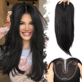24 Inch Black Synthetic Hair Topper with Wispy Bangs for Thinning Hair