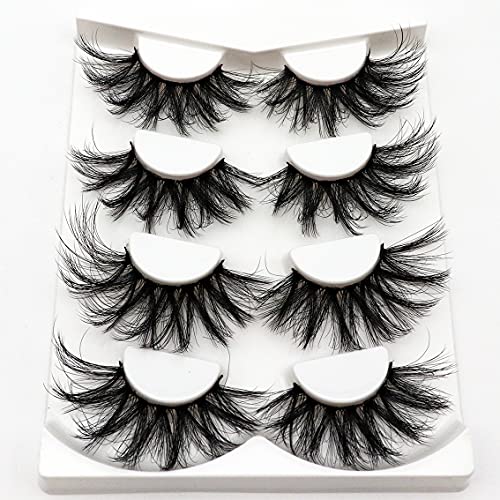 Losha 25mm 3D Faux Mink Lashes - Fluffy Volume False Eyelashes 4 Pairs