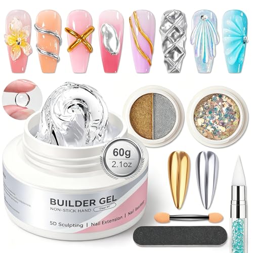 Born Pretty Solid Hard Builder Nail Gel 60g with Chrome Powder for 3D Sculpting & Extensions