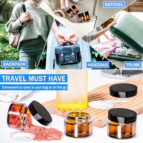 6-Pack 1oz Amber Glass Jars with Lids for Travel & Cosmetics