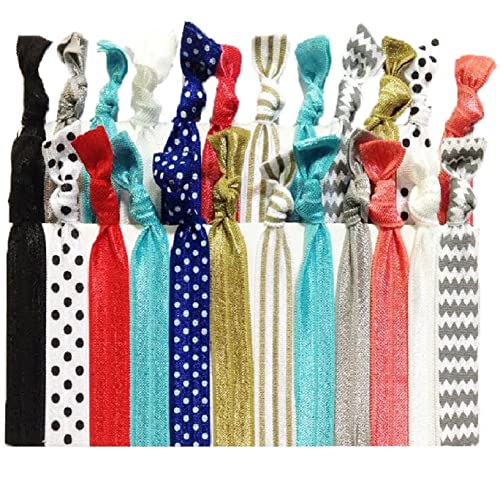 Premium No Crease Ribbon Hair Ties - No Damage Ouchless Creaseless Elastic Ponytail Holders - Hairbands Hair Styling Accessories - By Kenz Laurenz (25 Hair Ties - Designer)