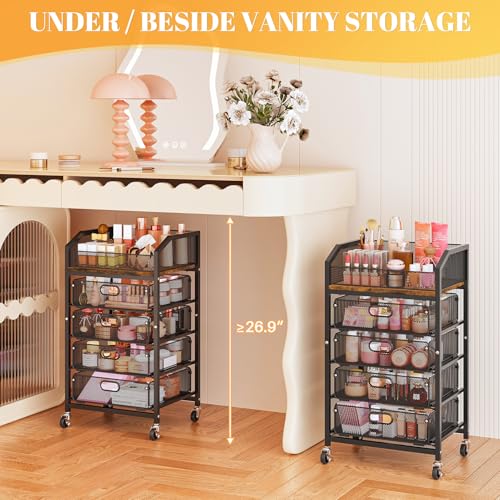 SUNALLY Rolling Makeup Organizer Cart with 4 Drawers - Black