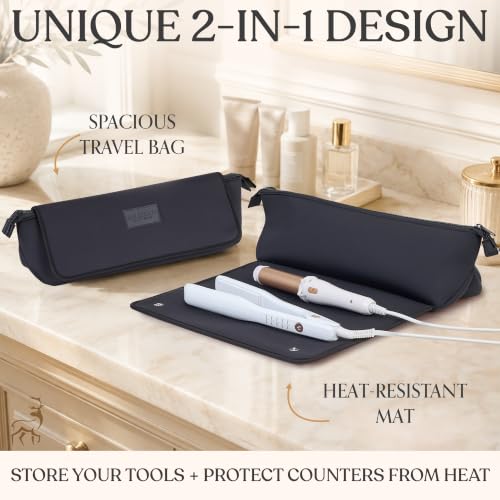 Barefoot Caribou Black Travel Hair Tool Bag with Heat-Resistant Mat, 17"