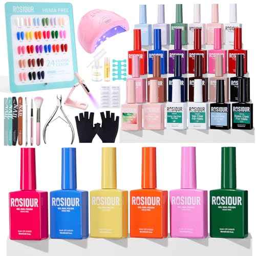 HEMA TPO Free Gel Nail Polish Kit with U V Light- 24Colors Nail Kit 54PCS Gel Polish Starter Set with Matte Glossy Base Top Coat Primer Blooming Builder At Home Gel Manicure Kits Gifts for Women Girl