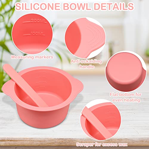 3Pcs Non-Stick Silicone Wax Melt Liners with Wax Sticks, Reusable Bowl for Wax Warmer and Hair Removal, 14Oz