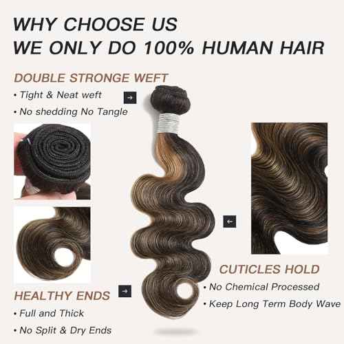 Highlight Honey Blonde Bundles Human Hair 18 Inch Body Wave Black and Blonde Balayage 1b/27 bundles 12A Brazilian Virgin Remy Hair Loose Wave Wavy Sew In Weave Ombre Single Bundle Piano Color P1b27