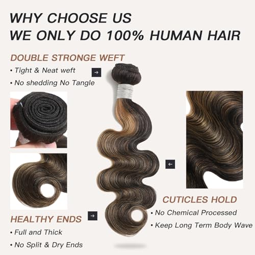 Highlight Honey Blonde Bundles Human Hair 16 Inch Body Wave Black and Blonde Balayage 1b/27 bundles 12A Brazilian Virgin Remy Hair Loose Wave Wavy Sew In Weave Ombre Single Bundle Piano Color P1b27